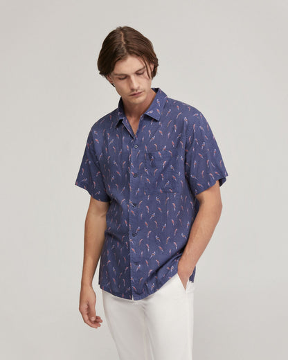 Vinny Linen Blnd Short Sleeve Printed Shirt