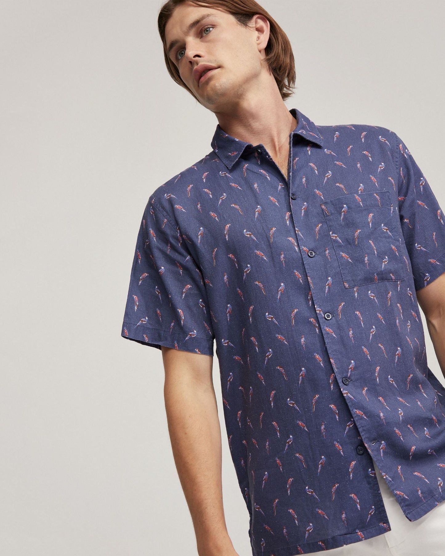 Vinny Linen Blnd Short Sleeve Printed Shirt