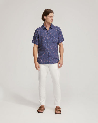 Vinny Linen Blnd Short Sleeve Printed Shirt