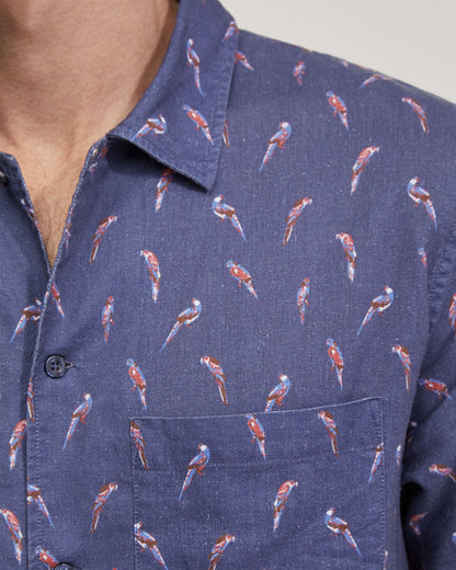Vinny Linen Blnd Short Sleeve Printed Shirt