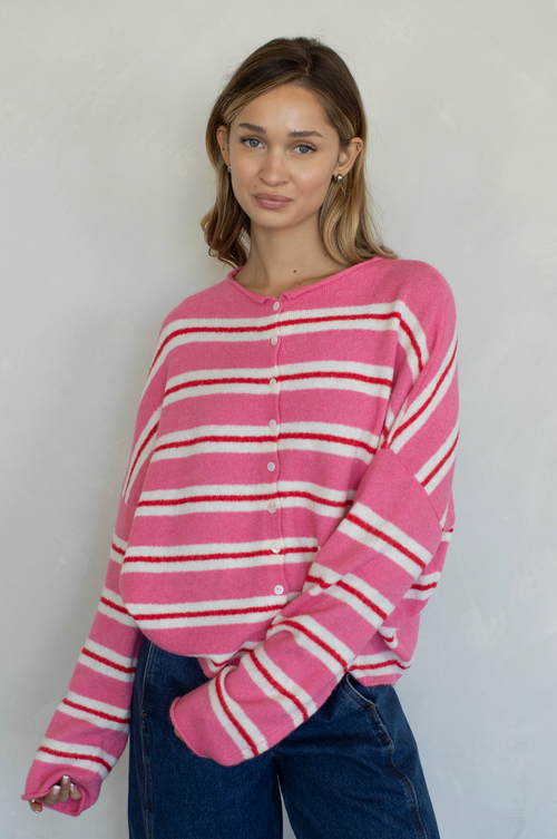 mila varsity stripe cardigan