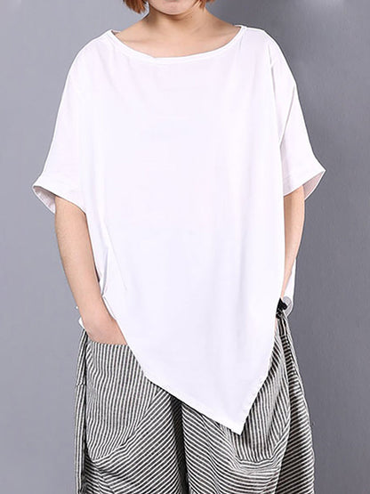 大尺碼女款不規則寬鬆 100% 棉 T 卹