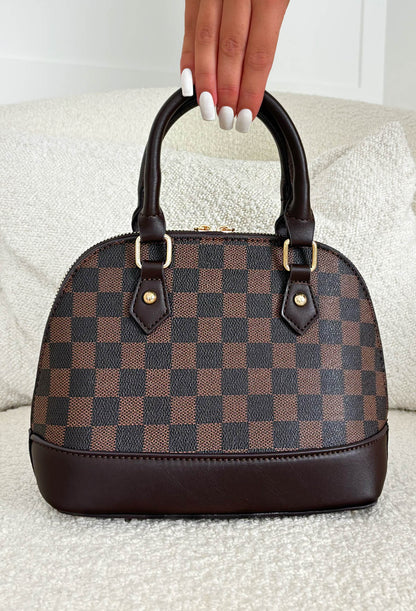 All My Love Chocolate Brown Top Handle Check Pattern Bag