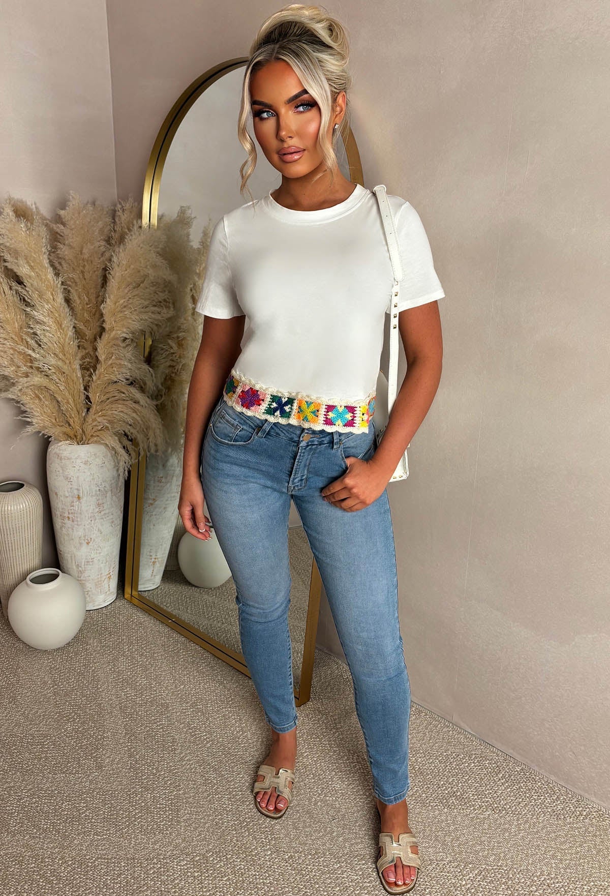 Always Daydreaming White Crochet Hem T-Shirt