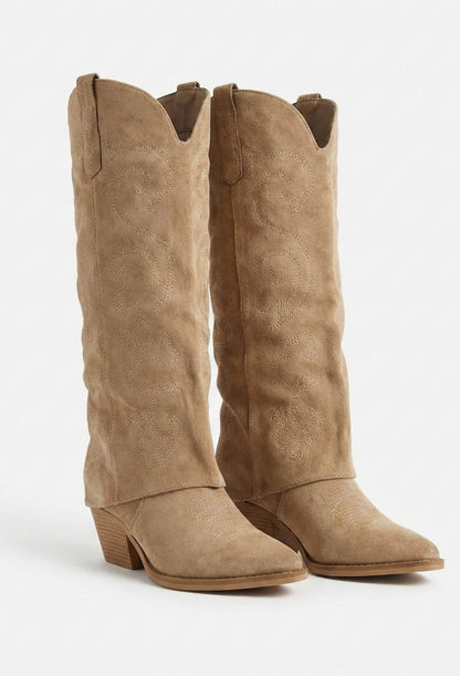 Arabelle Beige Cowboy Shark Boots
