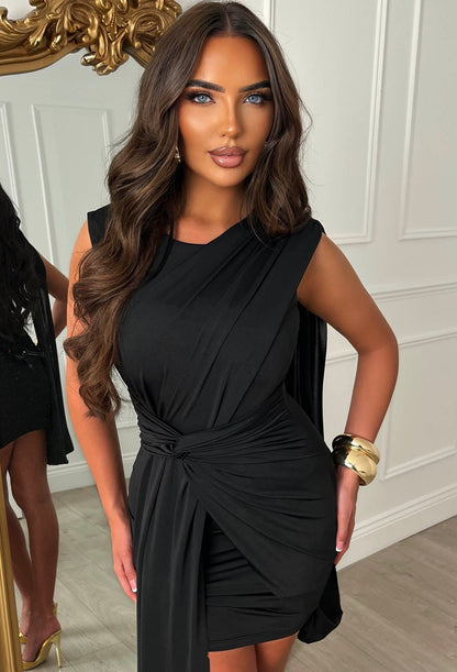 Artemis Black Drape Front Mini Dress