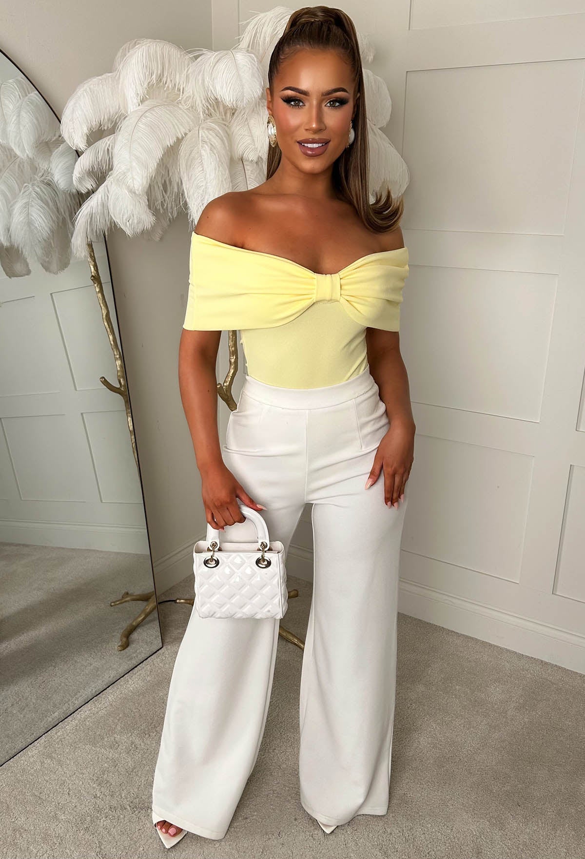 Bardot Bow Yellow Bodysuit