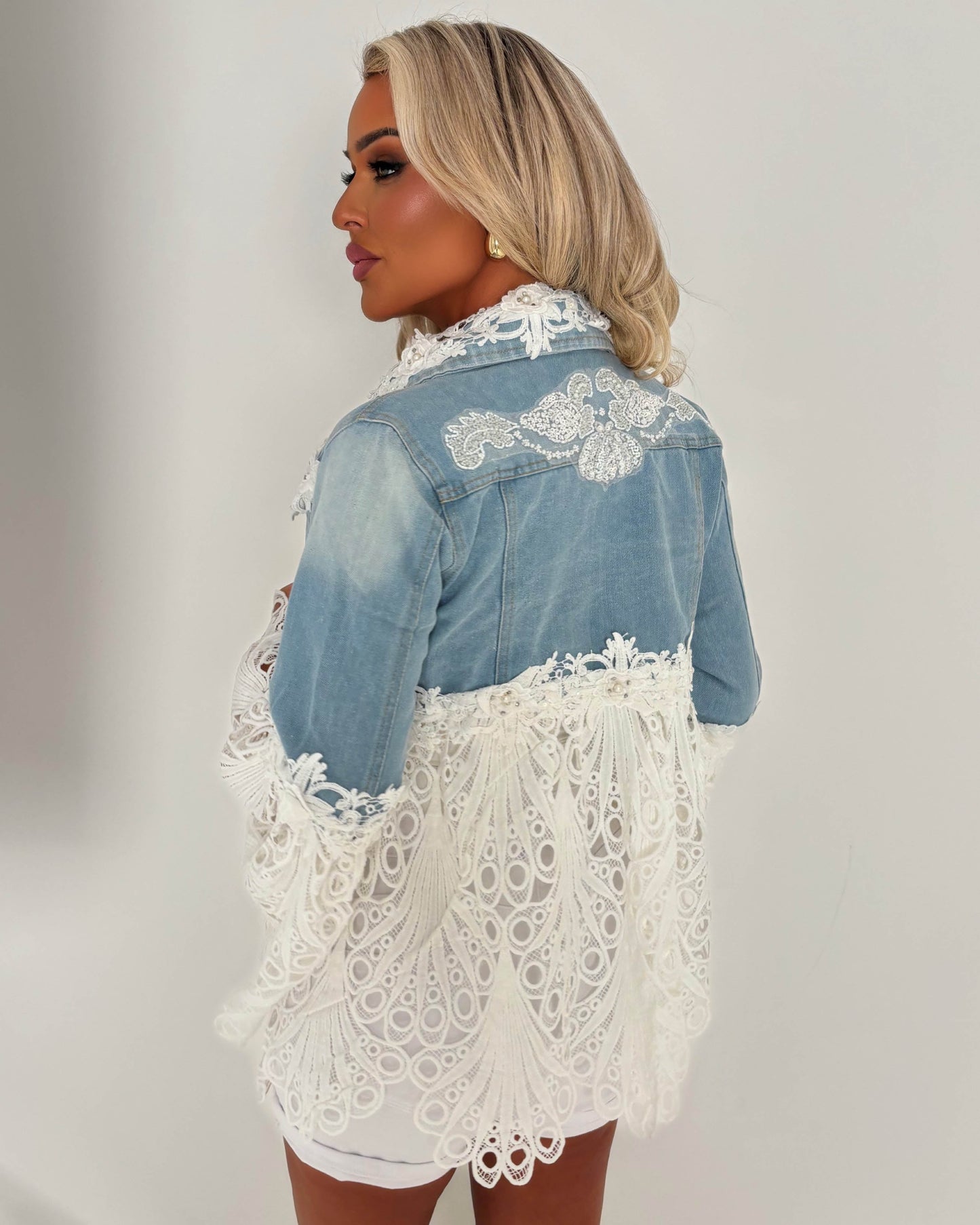 Boho Revival Mid Wash Lace & Denim Jacket