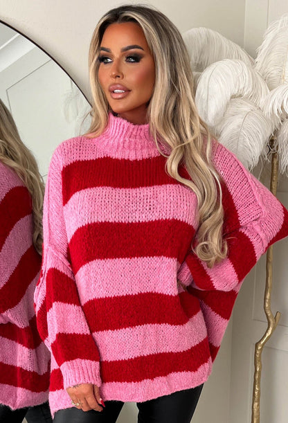 Bold Is Beautiful Red Knitted Wide Stripe Jumper