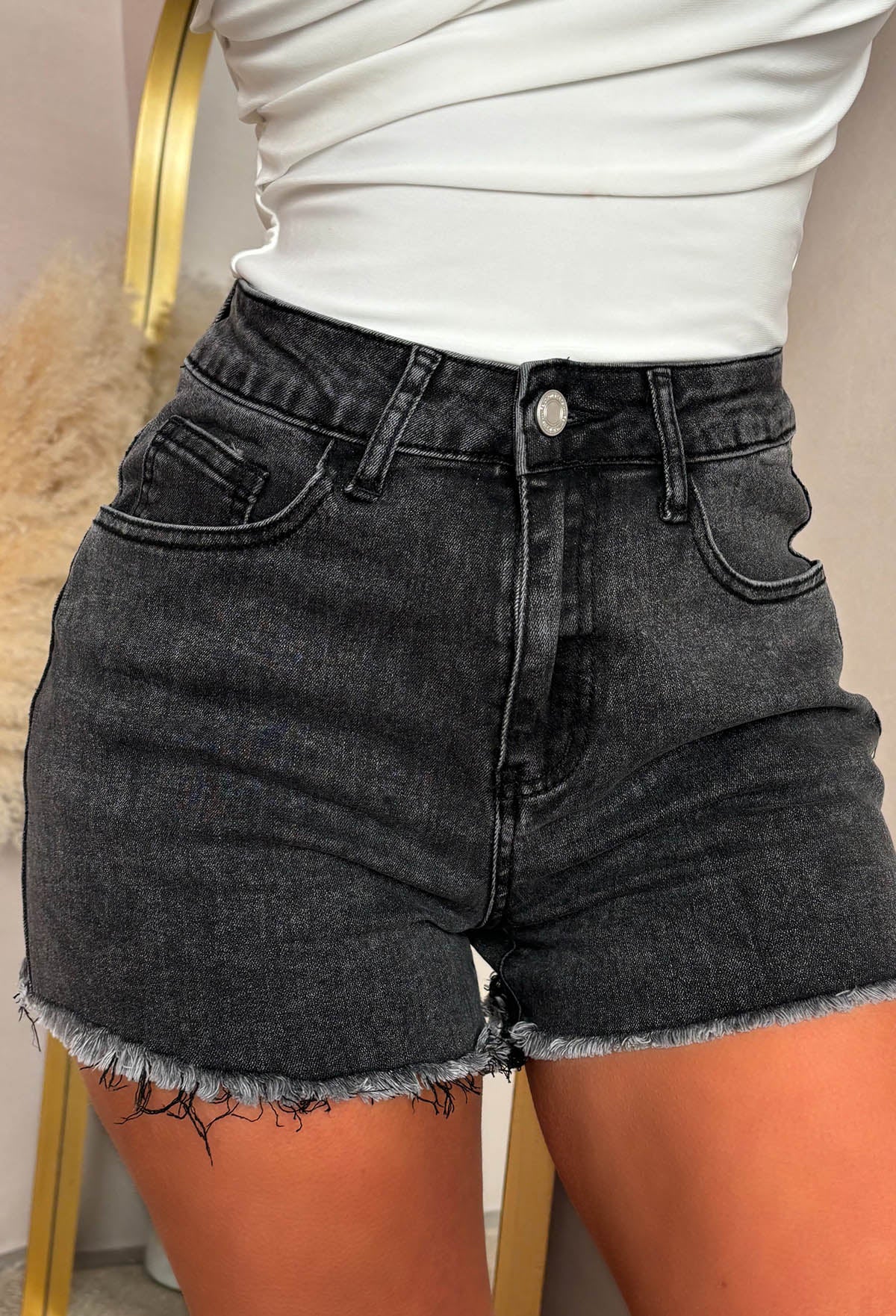Bring On The Drama Black Ripped Denim Hot Fix Pocket Shorts