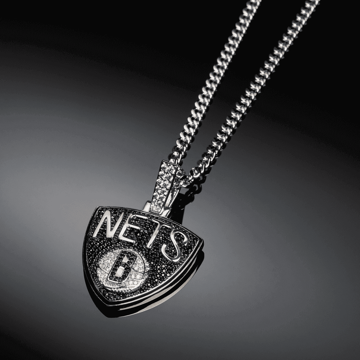 Brooklyn Nets Official NBA Logo Pendant in White Gold