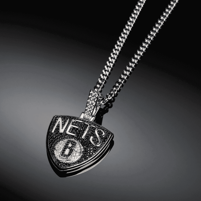 Brooklyn Nets Official NBA Logo Pendant in White Gold