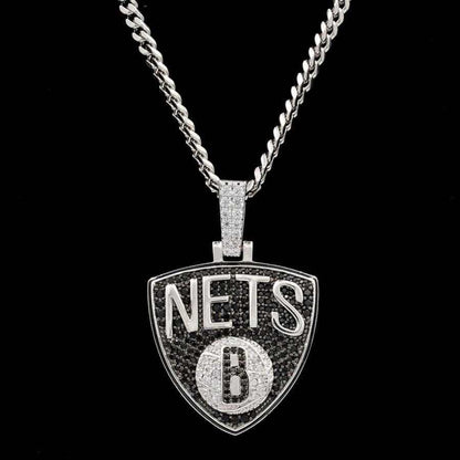 Brooklyn Nets Official NBA Logo Pendant in White Gold