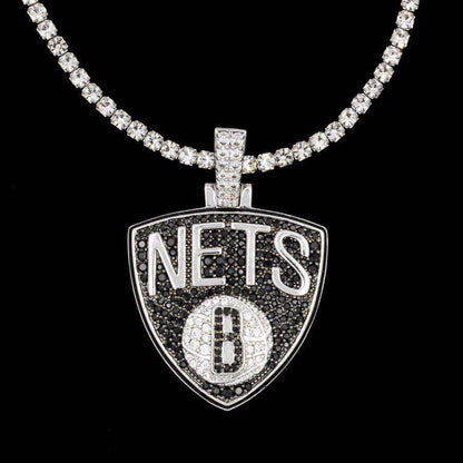 Brooklyn Nets Official NBA Logo Pendant in White Gold