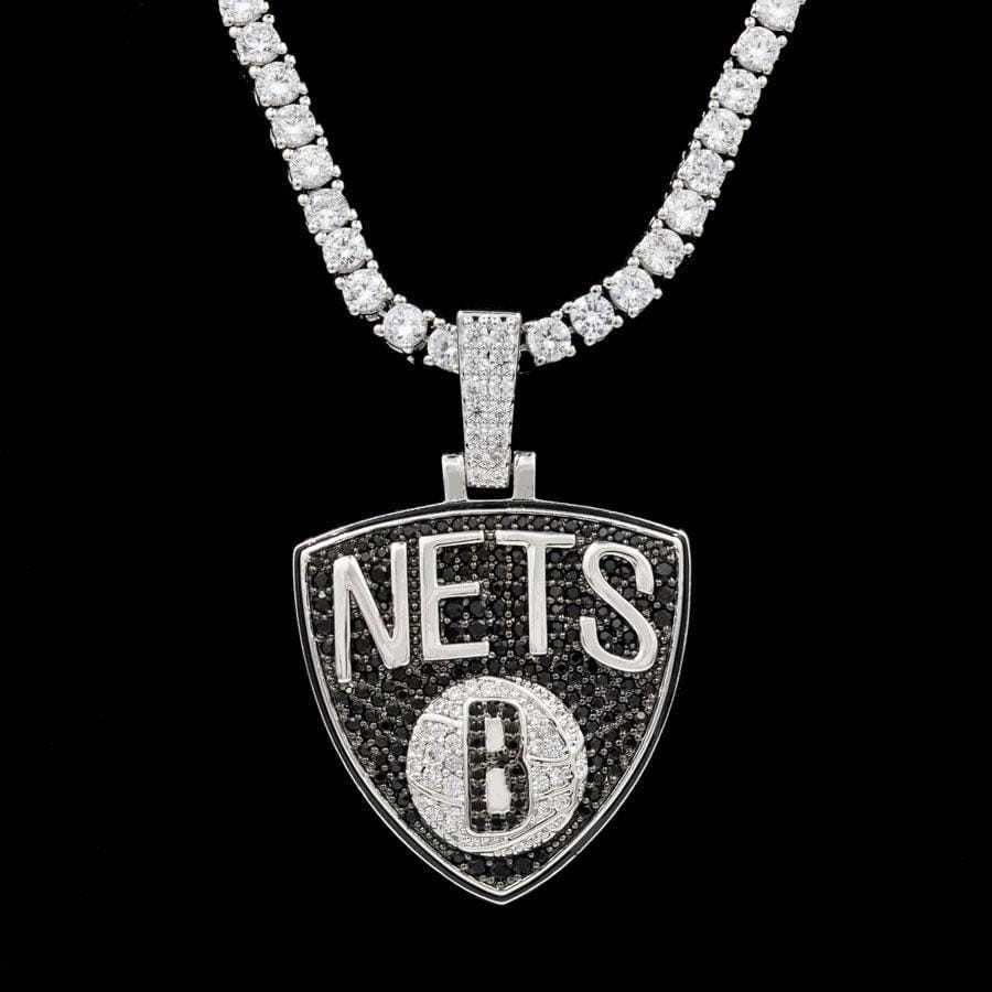 Brooklyn Nets Official NBA Logo Pendant in White Gold