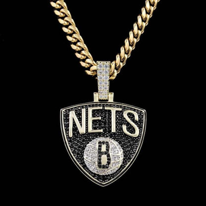 Brooklyn Nets Official NBA Logo Pendant in Yellow Gold