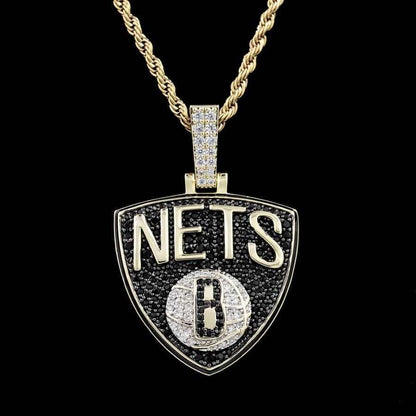 Brooklyn Nets Official NBA Logo Pendant in Yellow Gold