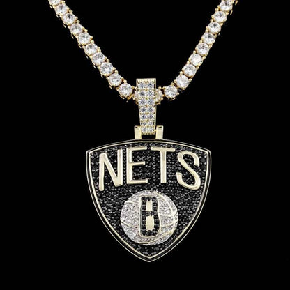 Brooklyn Nets Official NBA Logo Pendant in Yellow Gold