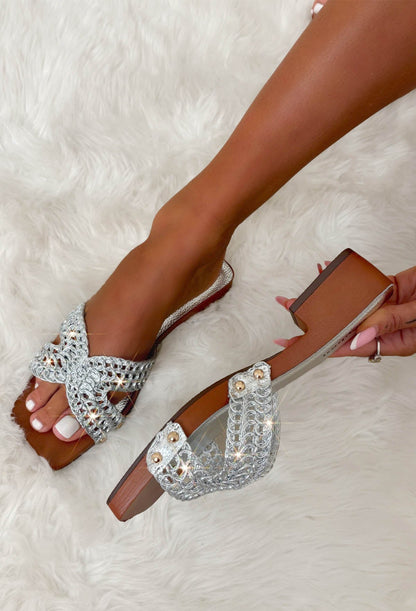 Chain To Love Silver Low Heel Mules