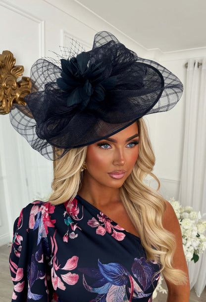 Cosmo Chic Navy Floral Bow Detail Fascinator