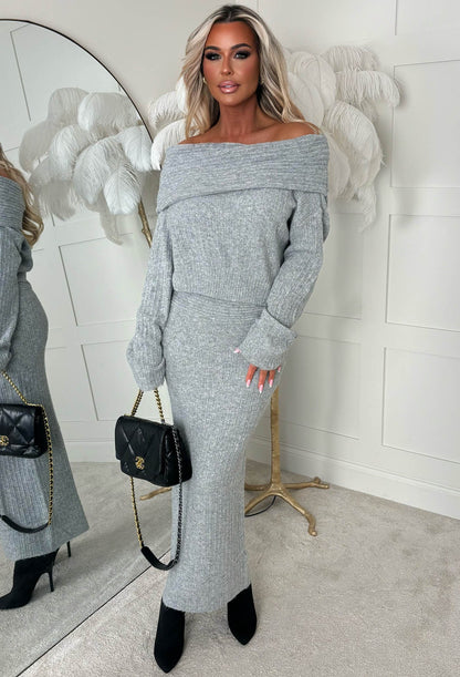 Cute As Ever Grey Marl Knitted Maxi Skirt