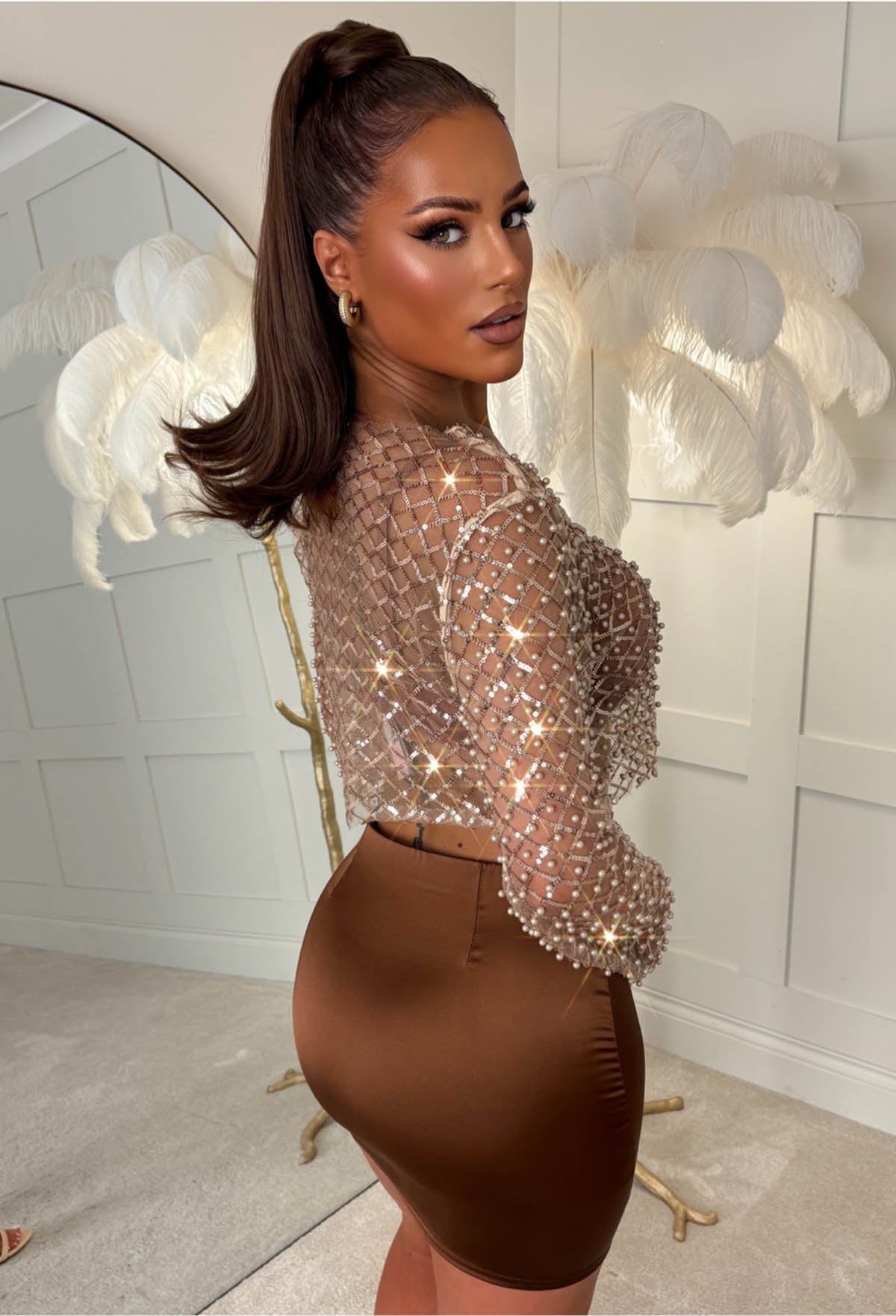 Diavana Brown Satin Mini Skirt