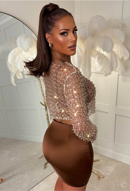 Diavana Brown Satin Mini Skirt