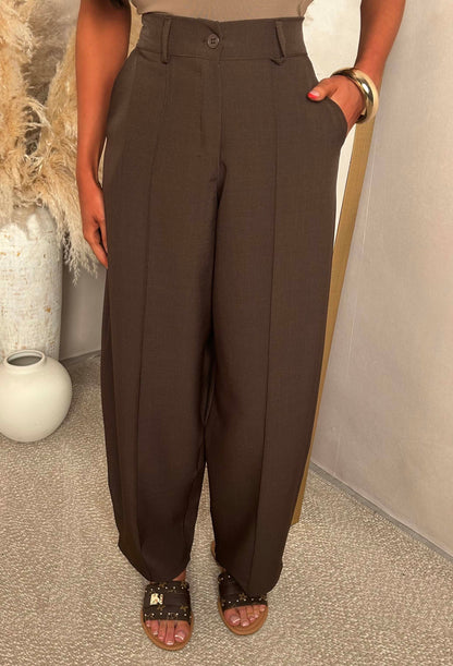 Dress For Success Brown Barrel Fit Elasticated Waistband Trousers