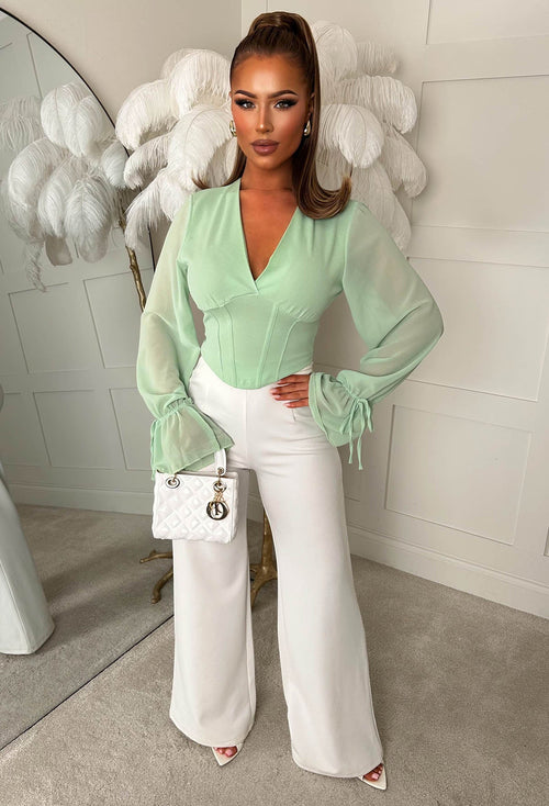 Ethereal Ease Sage Mesh Corset Style Top