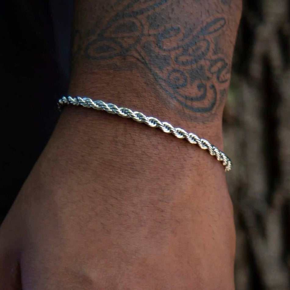 Adjustable Rope Chain + Bracelet Set in White Gold - 4mm
