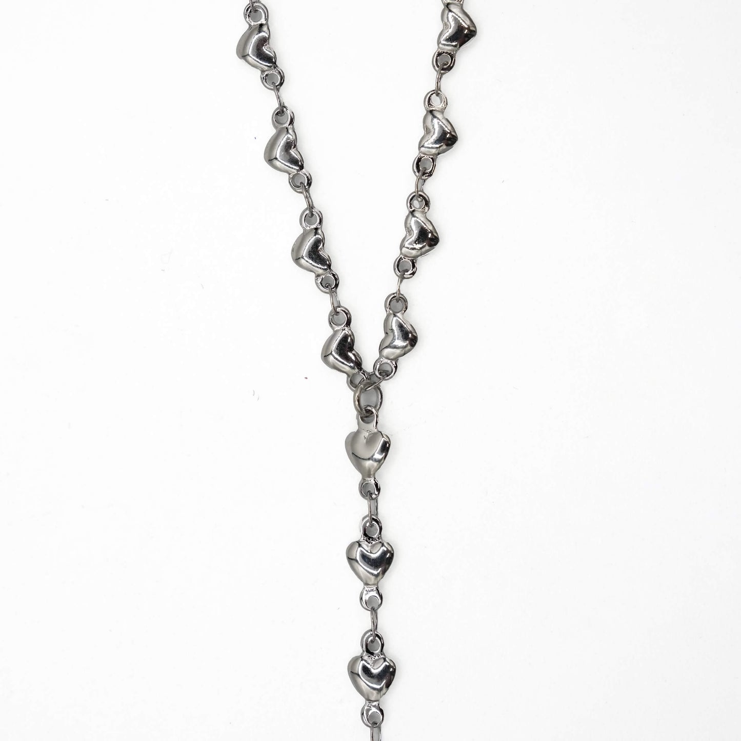 Adjustable Simple Heart Lariat Necklace in White Gold