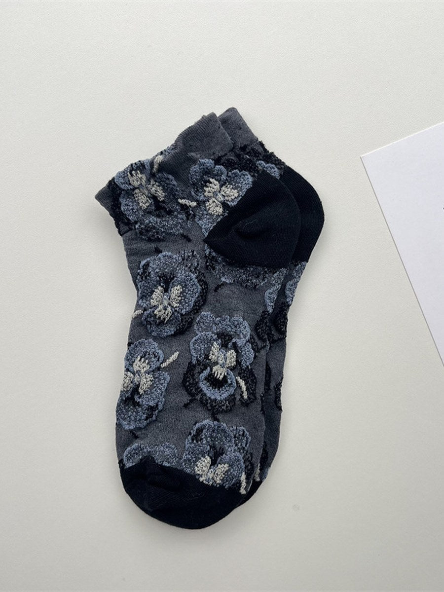 女士花卉藝術棉質短襪