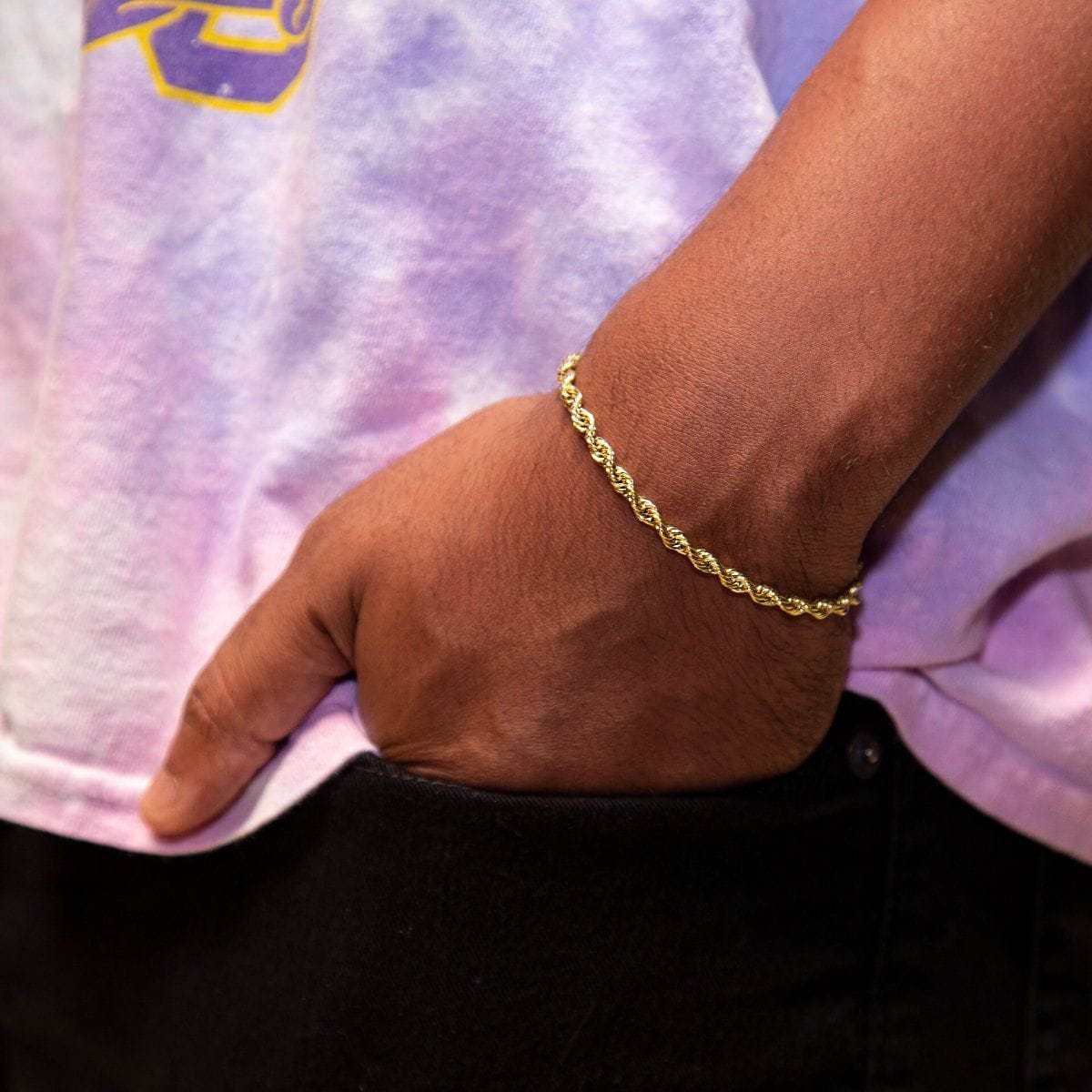 Adjustable Rope Chain + Bracelet Set in Yellow Gold - 4mm