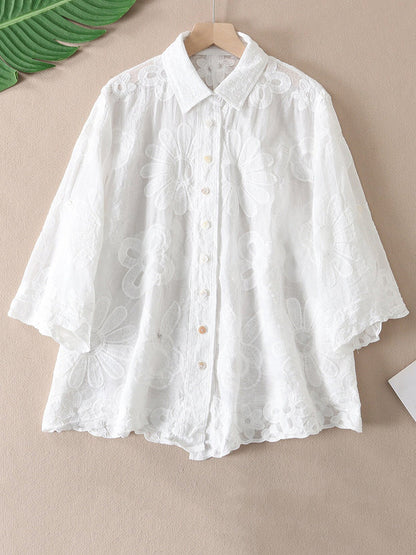 女士藝術刺繡休閒輕薄襯衫