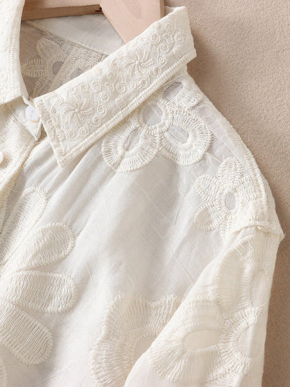 女士藝術刺繡休閒輕薄襯衫