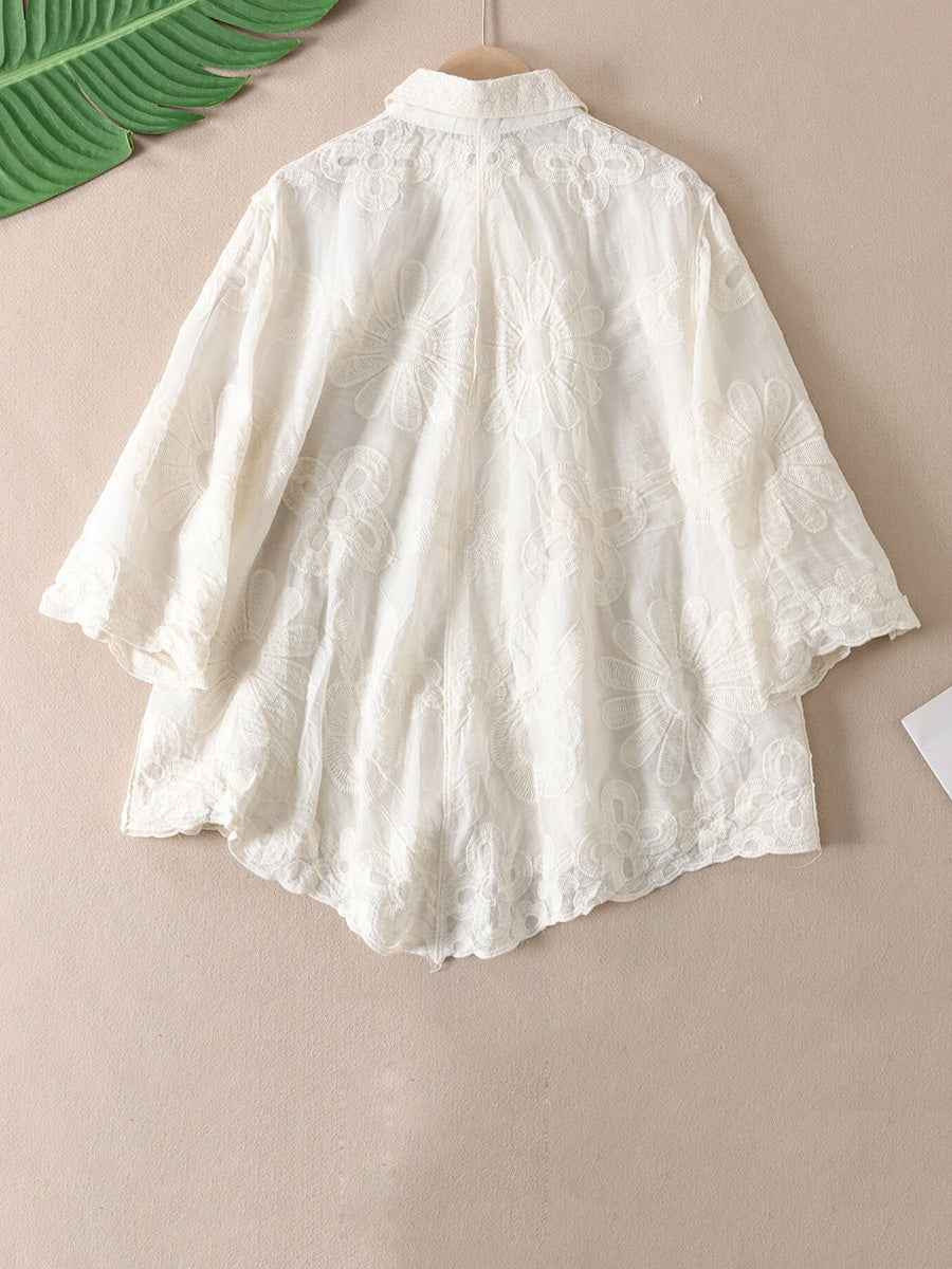 女士藝術刺繡休閒輕薄襯衫