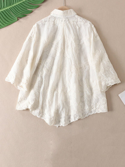 女士藝術刺繡休閒輕薄襯衫