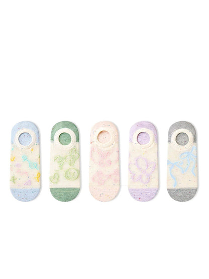 5雙裝女士網眼輕薄卡通低筒襪子