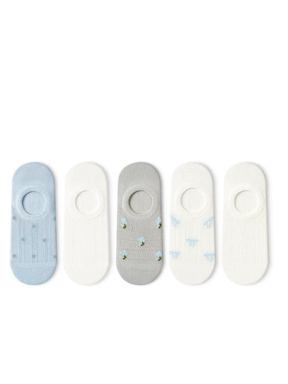 5雙裝女士網眼輕薄卡通低筒襪子