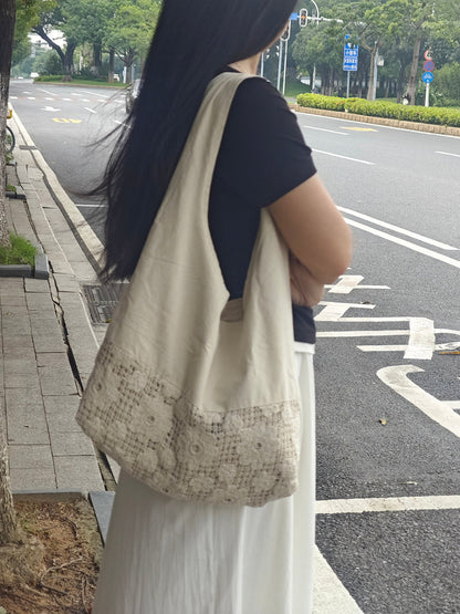 夏日度假大容量帆布手提袋 – 拼布肩背包