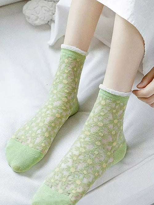 5雙裝女士夏季甜美可愛雛菊薄襪