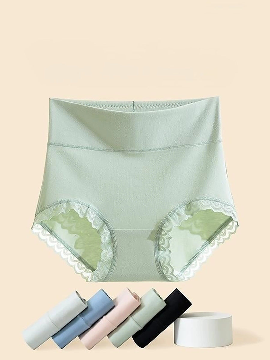 5件裝女用高腰蕾絲邊棉質柔軟內衣