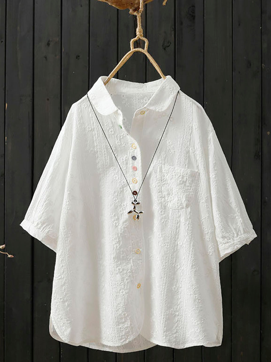 藝術簡約棉質刺繡襯衫