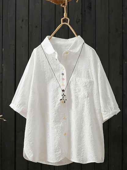 藝術簡約棉質刺繡襯衫
