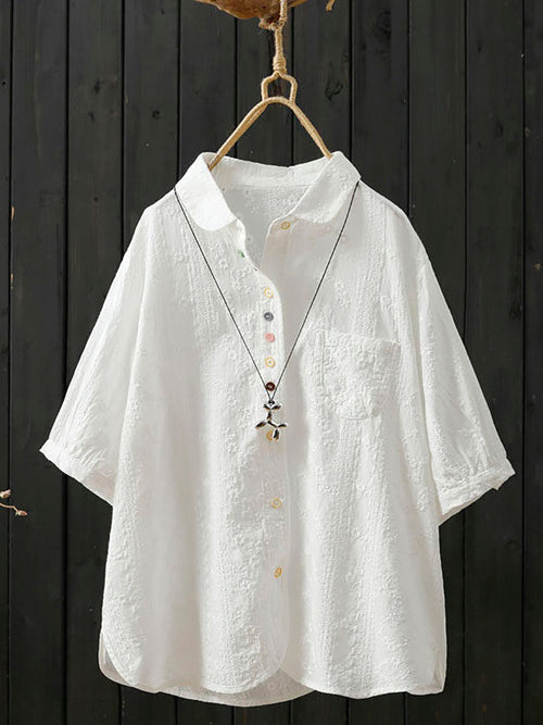 藝術簡約棉質刺繡襯衫