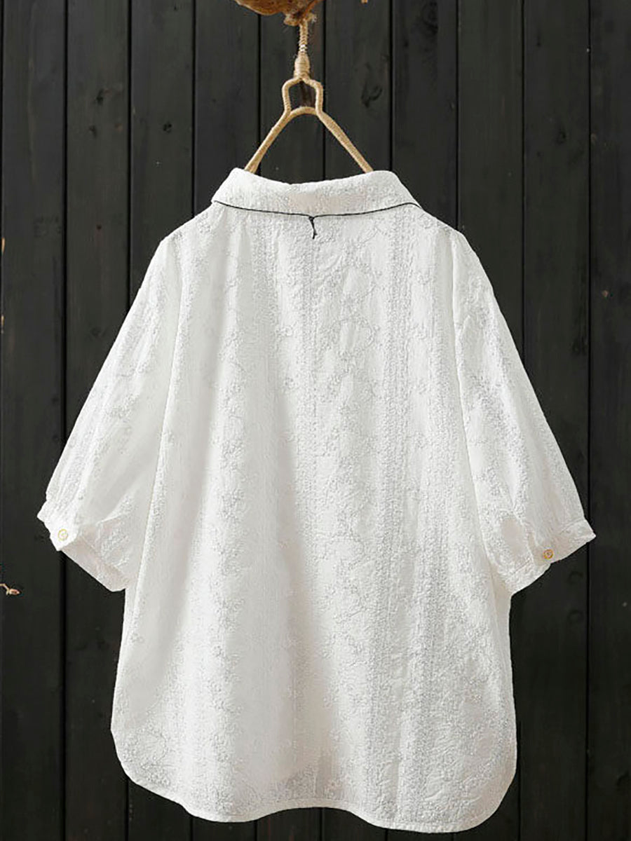 藝術簡約棉質刺繡襯衫