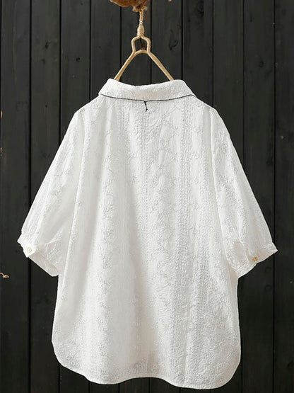 藝術簡約棉質刺繡襯衫