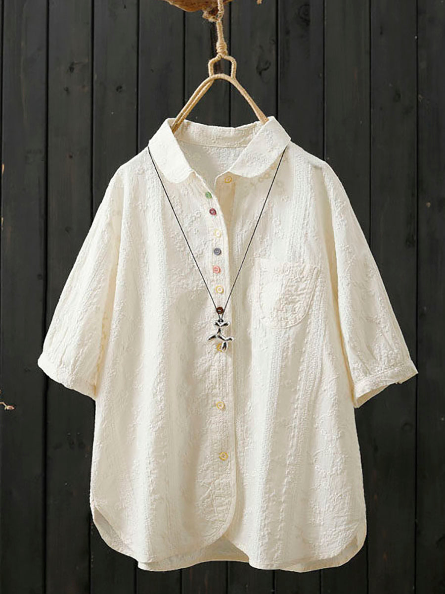 藝術簡約棉質刺繡襯衫
