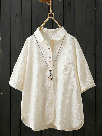藝術簡約棉質刺繡襯衫