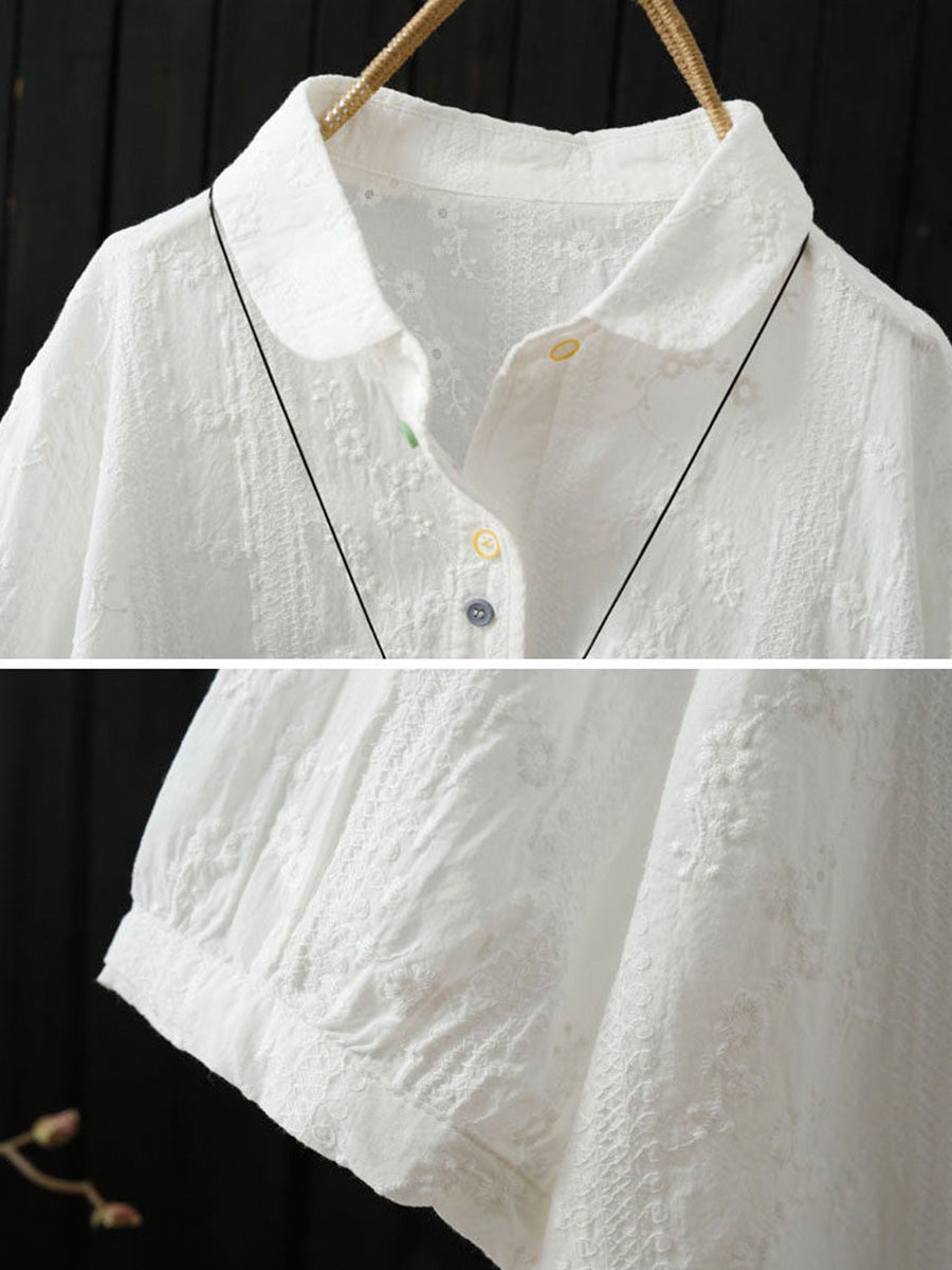藝術簡約棉質刺繡襯衫